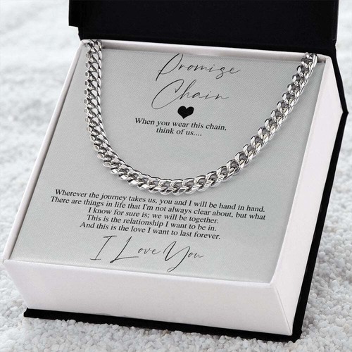 Promise Cuban Chain Necklace,Romantic Gift for Boyfriend,Appreciation Gift for B - Picture 7 of 14