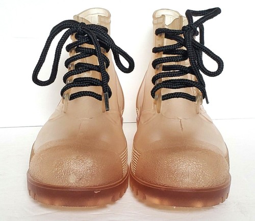 Women's Regia Tan Clear See-Through Rubber Boots Size 6 Ankle Transparent - Picture 3 of 7