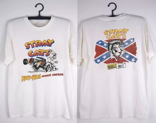 Camisa Stray Cats, Camiseta Unisex Stray Cats Tour Algodón Blanco 2 Lados S-5XL - Imagen 2 de 2