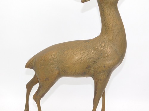 Vintage Set of 2 MCM Brass Deer Buck 13" and Doe 8.5" Figurines - Picture 4 of 21