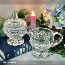Crystal Sugar Bowl and Creamer Cut Crystal Vintage Collectible Serving Pieces *