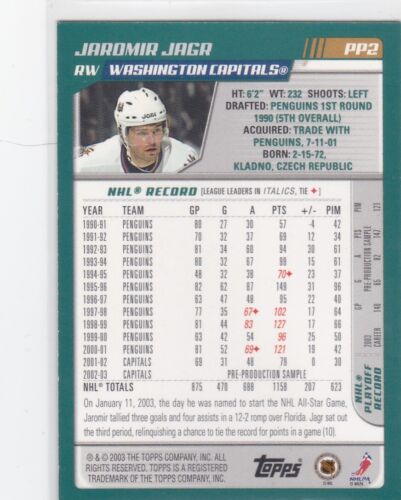 2003/04 TOPPS..JAROMIR JAGR..PROMOCIÓN DE PREPRODUCCIÓN..TARJETA # PP2..CAPITALES - Imagen 2 de 2