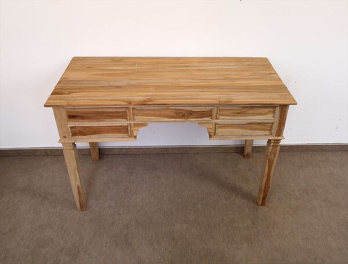 SCHREIBTISCH TISCH TEAK-HOLZ NATUR RUSTIKAL 5 SCHÜBE KOLONIALSTIL - Bild 3 von 5