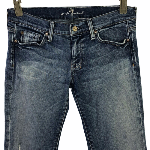 7 For All Mankind Crop Dojo Jeans Womens Size 30 Distressed Low Rise Medium Wash - Picture 5 of 11