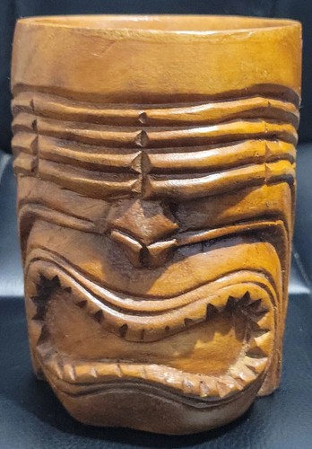 VINTAGE HANDCARVED WOODEN TIKI MUG CUP TIKI BAR LUAU PARTY POLYNESIAN HAWAIIAN - Picture 1 of 10