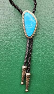 TEAL WHITE CRACKS COWGIRL RODEO COWBOY BOLOTIE WESTERN BOLO TIE