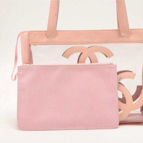 Borsa a mano CHANEL Triple Coco Mark PVC vinile rosa/trasparente vintage H4 - Foto 4 di 10