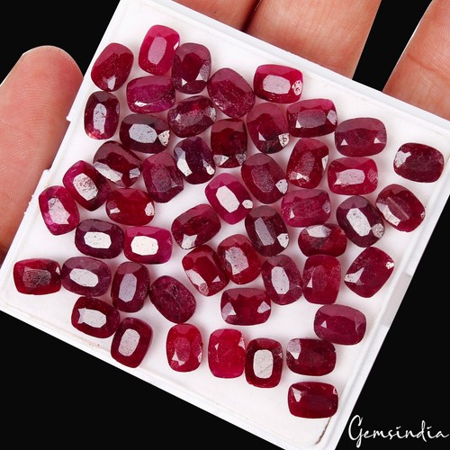 50 Pcs Natural Red Ruby Cushion Cut 8x6mm Calibrated Loose Gemstones for Jewelry - Picture 3 of 5