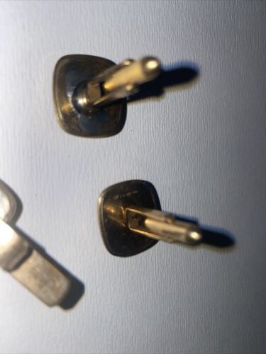 Vintage Tigers Eye Warrior Cuff Links & Tie Bar Clasp Set Gold Filled - Picture 9 of 10