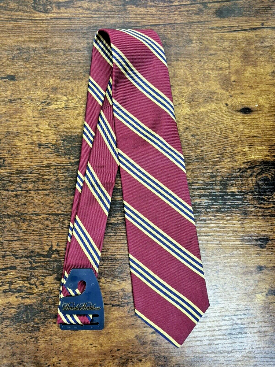 Brooks Brothers Red Tie With Beige & Blue Stripes 100% Silk