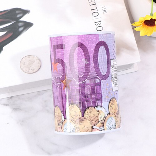 Tinplate Cylinder Piggy Bank Euro Dollar Picture Box Household Saving Money _IL - Picture 2 of 11