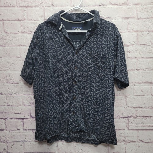 Nat Nast waschbares Seidenhemd mit Knöpfen Gr. L kastig dunkelblau Muster Kurzarm - Bild 1 von 8