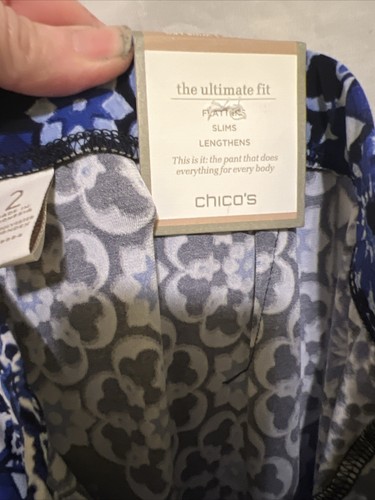 NWT Chicos The Ultimate Fit Wide Leg Pants Flatters Slims Sz 2 Blue Floral Boho - Picture 9 of 13