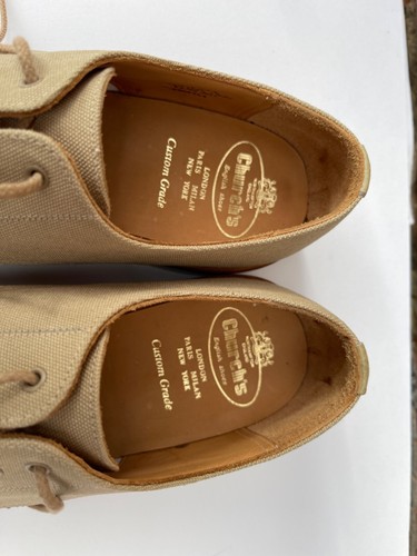 New Church's Mens Shoes Custom Grade beige canvas 9.5 F US 10.5 EU 43.5 - Imagen 9 de 10
