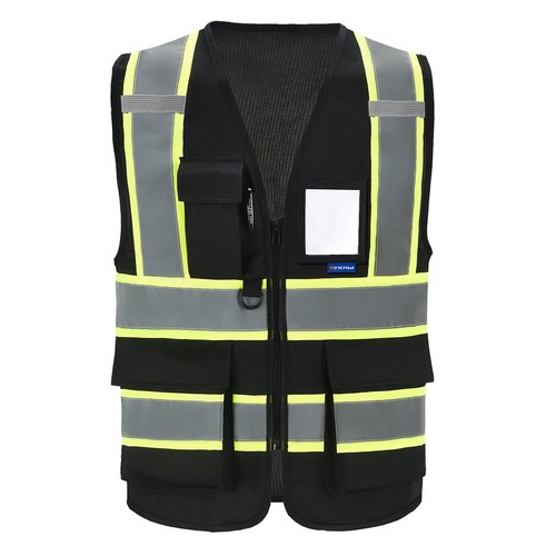 High Visibility Safety Vest with Pockets Reflective Strips and Zipper,Black - Bild 6 von 10