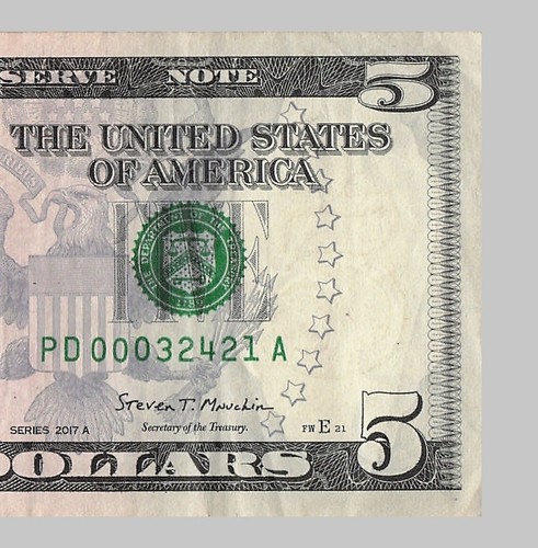 ALTHA FL ZIP CODE Fancy Serial Number Five Dollar Bill PD00032421A Low Serial - Picture 6 of 11