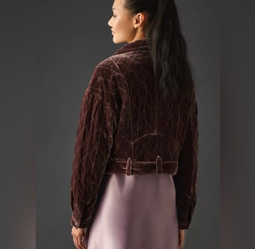 7 for All Mankind Cropped Velvet Moto Jacket Large NEU Neu mit Etikett Purple Plum - Bild 6 von 17