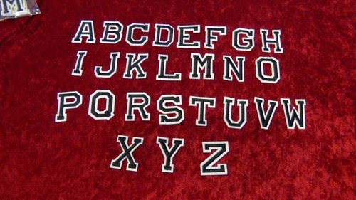 Alphabet letters or numbers patch Varsity 2 inch CAPS black white border Iron on - Picture 17 of 93