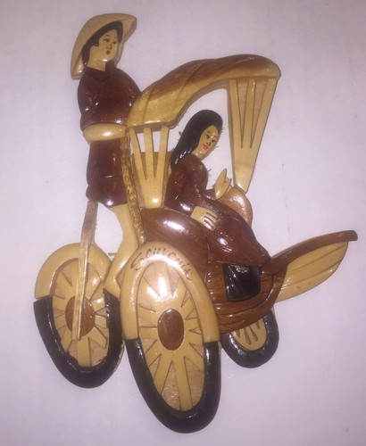 Handmade Asian Women On A Bicycle Cart, Polished Three-Tone Hanging Souvenier - Picture 1 of 9