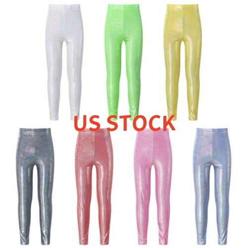 Kids Girls Jazz Dance Pants Metallic Leggings Elastic Waistband Skinny Pants - Bild 2 von 55