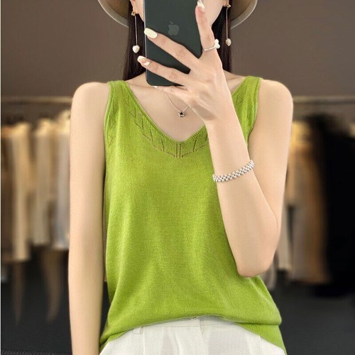 Summer New V-Neck Wool Kni Sleeveless Slim Girls' Fashion Edition - Picture 3 of 33