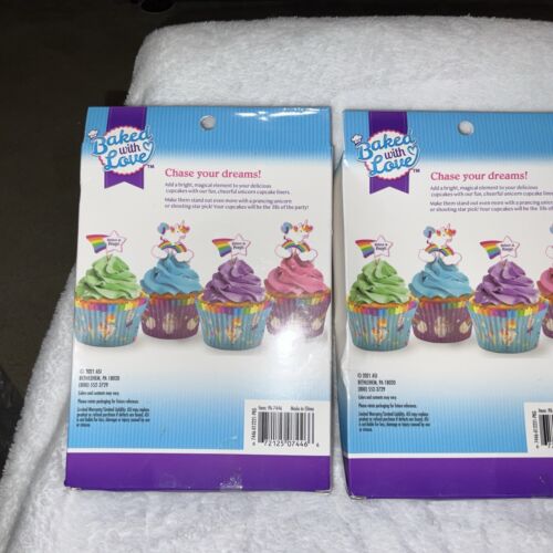 Baked With Love Unicorn Cupcake Decor Kits LOT OF 2 48ct Picks&Liners total. NEW - Picture 15 of 24
