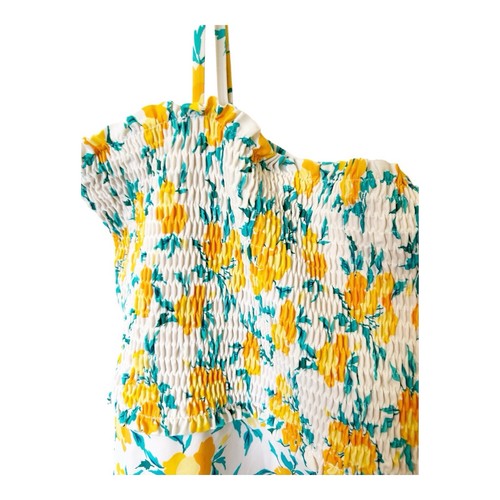 J. Crew Swimsuit Women Floral One Piece Smocked Padded White Orange Plus Sz 3X - Picture 3 of 6