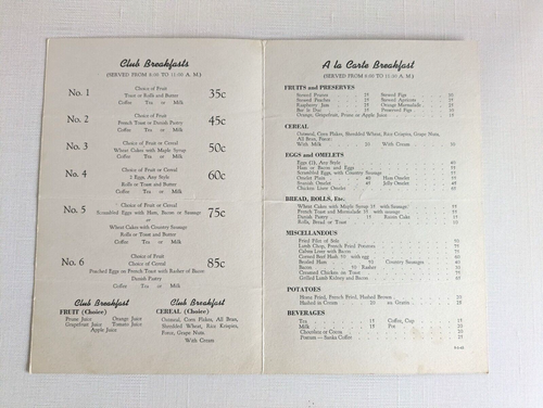 1945 Menu Hotel Abbey, New York Breakfast Menu - Picture 3 of 3