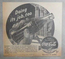 Coca-Cola ad: Fantastic  Artwork! from 1940's 7 x 7 inches Doing It's Job Too !