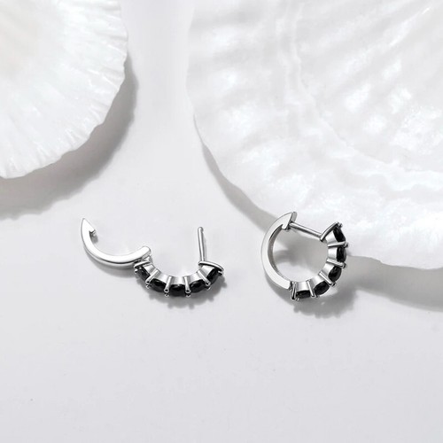 3.5mm D Color Black Moissanite Hoop Earring Women S925 Silver Platinum Plated - Picture 10 of 12