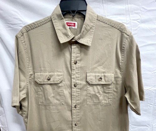 Camisa de campamento Wrangler beige marrón abotonada manga corta mediana - Imagen 2 de 5