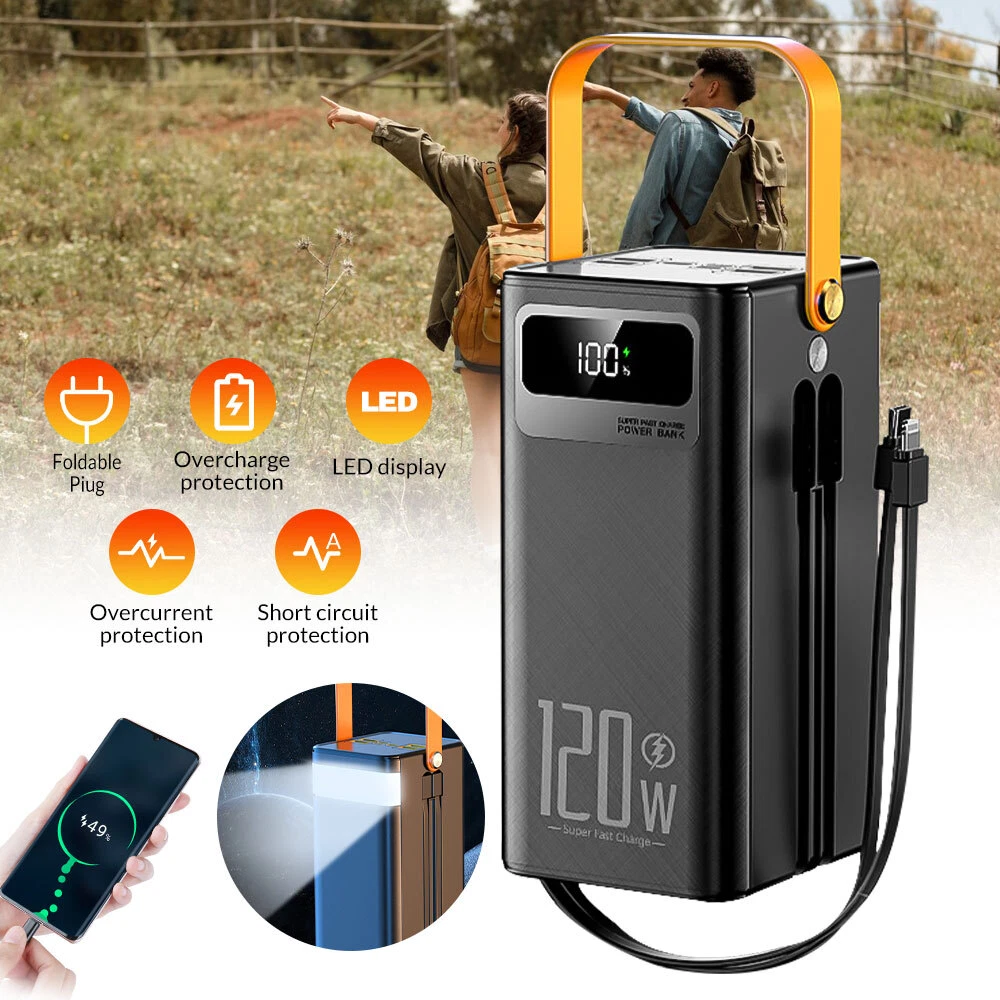 120W Portatil 70000mAh Cargador Fast Power Bank USB C Para Bateria Celulares LED image 3
