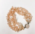 Vintage Costume Jewelry Bracelet Pink Shell Bead Three Strand Stamped Japan