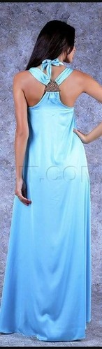 LIGHT BLUE SUMMER DESIGNER FASHION WOMEN SILK DRESS - Picture 6 of 9