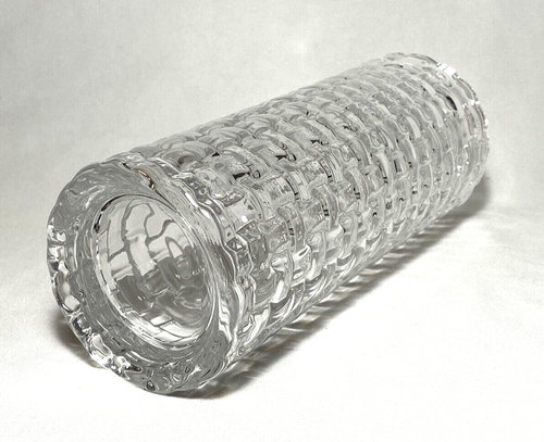 Early Thick+Weighty Clear Glass "Basketweave" Textured Cylindrical VASE (9.75") - Picture 4 of 5