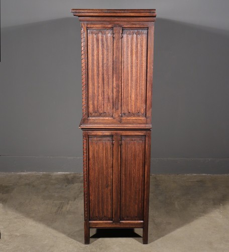 63" Tall Antique French Gothic Revival Cabinet Highly Carved in Solid Oak Wood - Picture 13 of 18