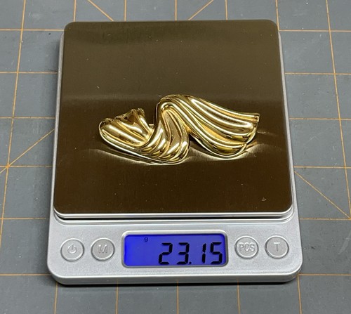 Brooch Pin Gold Tone Metal Drapery Vintage Estate Jewelry - Picture 9 of 9
