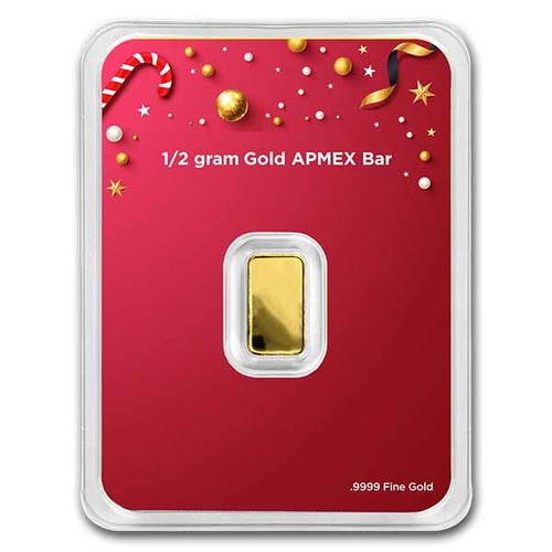1/2 gram Gold Bar - APMEX (w/Elegant Christmas Card, In TEP) - Picture 2 of 5