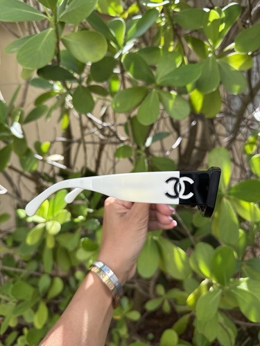 Chanel Polarized Rectangle Sunglasses Black White CC Logo CH5525 Acetate 52mm - Picture 4 of 17