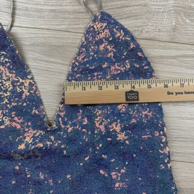 For Love And Lemons Skivvies Opal Low Plunge High Cut Sequin Bodysuit Size L  