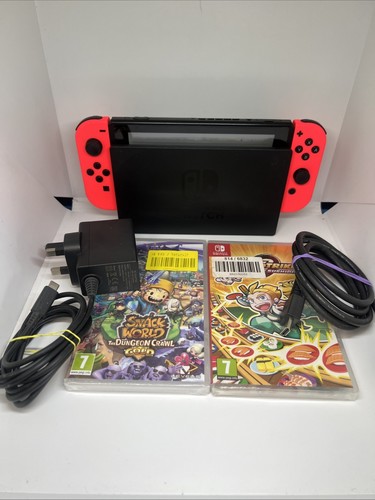Nintendo Switch Neon Orange Console - USED Full Set Up 2 New Games Inc