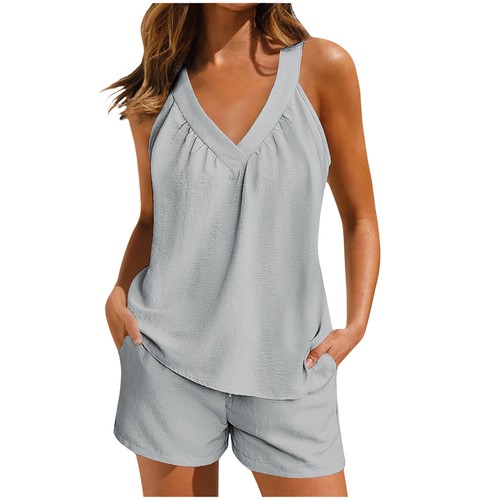 Womens Sleeveless Loungewear Pyjamas Set Summer Vest Shorts Suit Pajamas Pjs UK - Picture 4 of 25