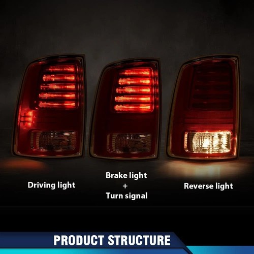 LED Tail Lights for 2013-2018 Dodge Ram 1500/2500/3500, Red Lens Chrome Housing - Picture 2 of 9