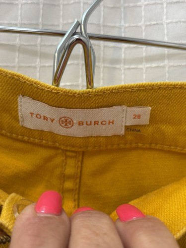 Tory Burch Womens Mustard Yellow Bell bottoms Pants Size 28 Logo Accent - Picture 4 of 9