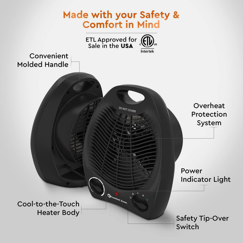 1500-Watt Electric Fan Forced Compact Heater and Fan Combo, Black - Picture 7 of 8