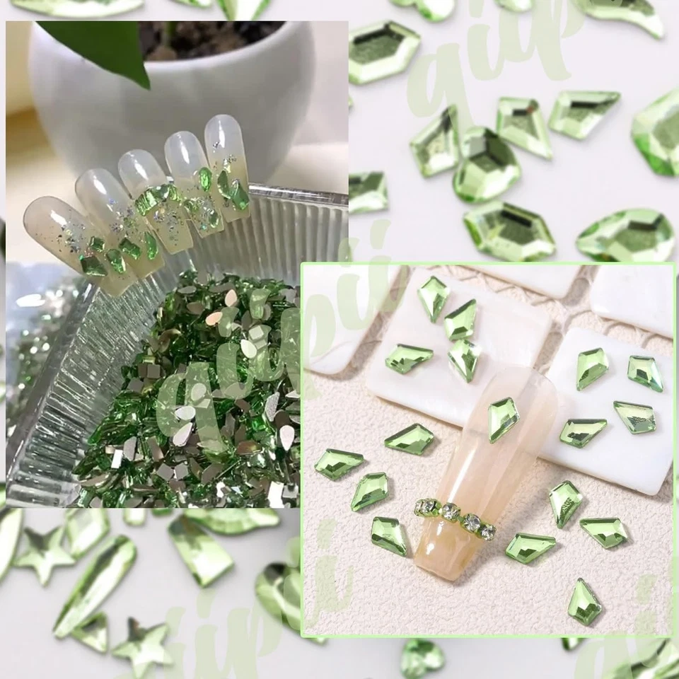 3180 PIEZAS Estrás de Uñas Verde Claro K9 Gemas Multiforma con Pluma de Cera para Hágalo Usted Mismo Foto 3 de 3