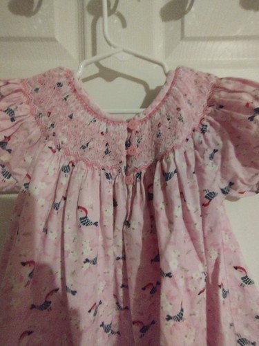 Smocked Bishop Dress Pink, Birds, Flowers Girl's Size 5 Handmade Smocked Sweets - Picture 11 of 15