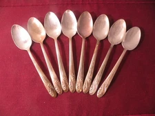 8 TEASPOONS INTERNATIONAL HOLMES & EDWARDS ROMANCE SILVERPLATE 6-1/4"