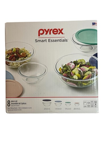 PYREX Smart Essentials 8 Piece Tempered Glass Storage Mixing Bowl With Lids Set - Picture 2 of 9