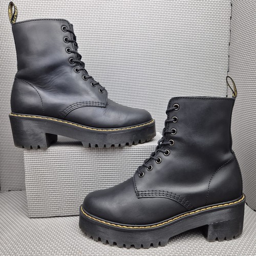 Dr. Martens Shriver Hi Boots Women's UK 6 Black Soft Leather Chunky High Heel